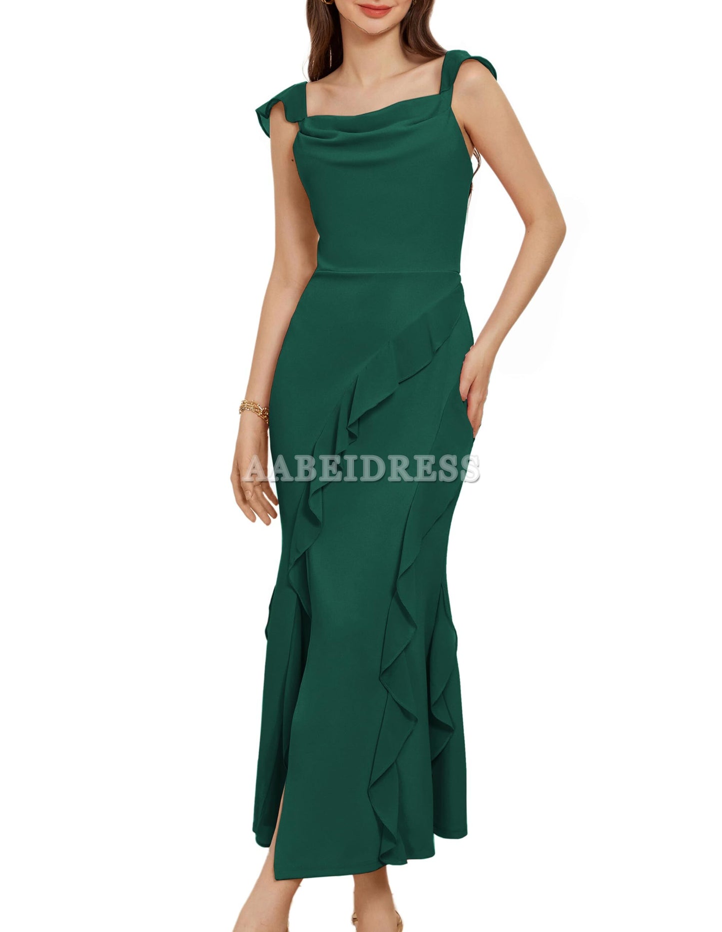 Prom Dress Cowl Neck Sleeveless Ruffled Fishtail Dress High Slit Bodycon Cocktail Party Maxi Dress Wedding Guest Dresses Formal Wear Dresses
