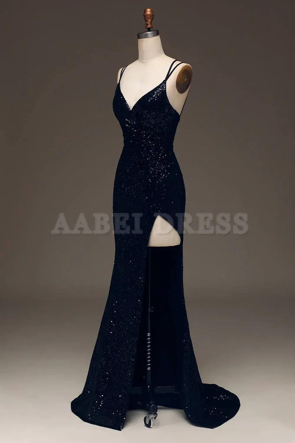 Prom Dress Sparkly Spaghetti Straps Sequin Mermaid Cultivate oneself Backless Side Fork Long Formal Wear Dresses