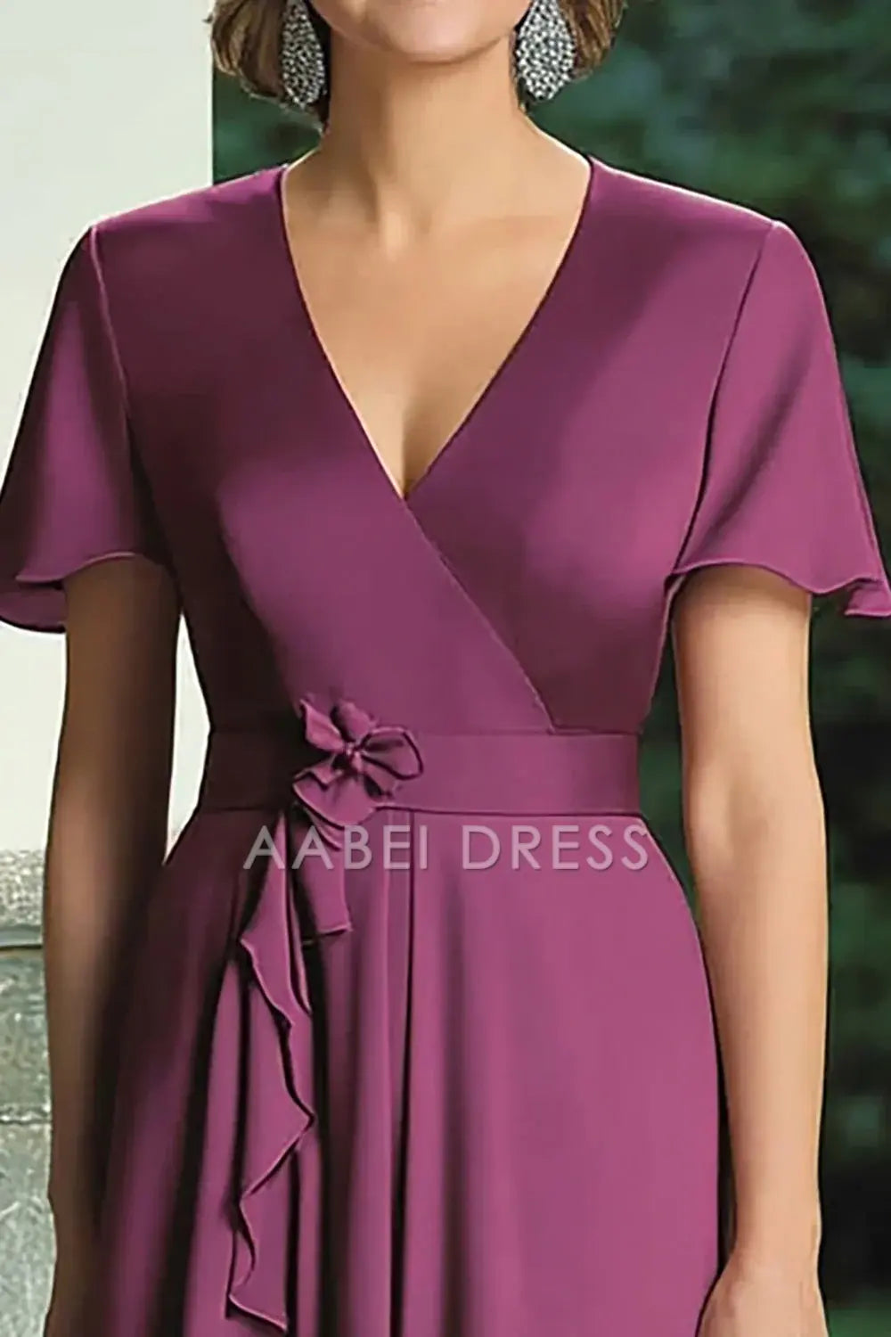 AABEI DRESS Mother Of The Bride Dress Mermaid Wrap Short Sleeves V Neck Ruffles Elegant Chiffon Long Formal Wear Dresse