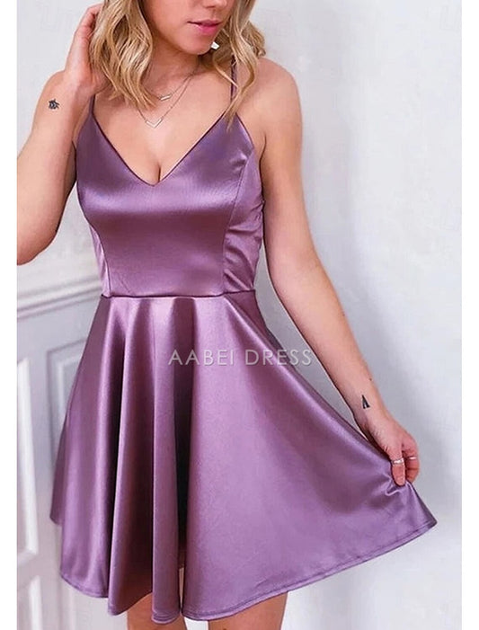 AABEI DRESS New Homecoming Dress A-Line Graduation Sleeveless V Neck Spaghetti Strap Backless Simple Short Prom Dresses