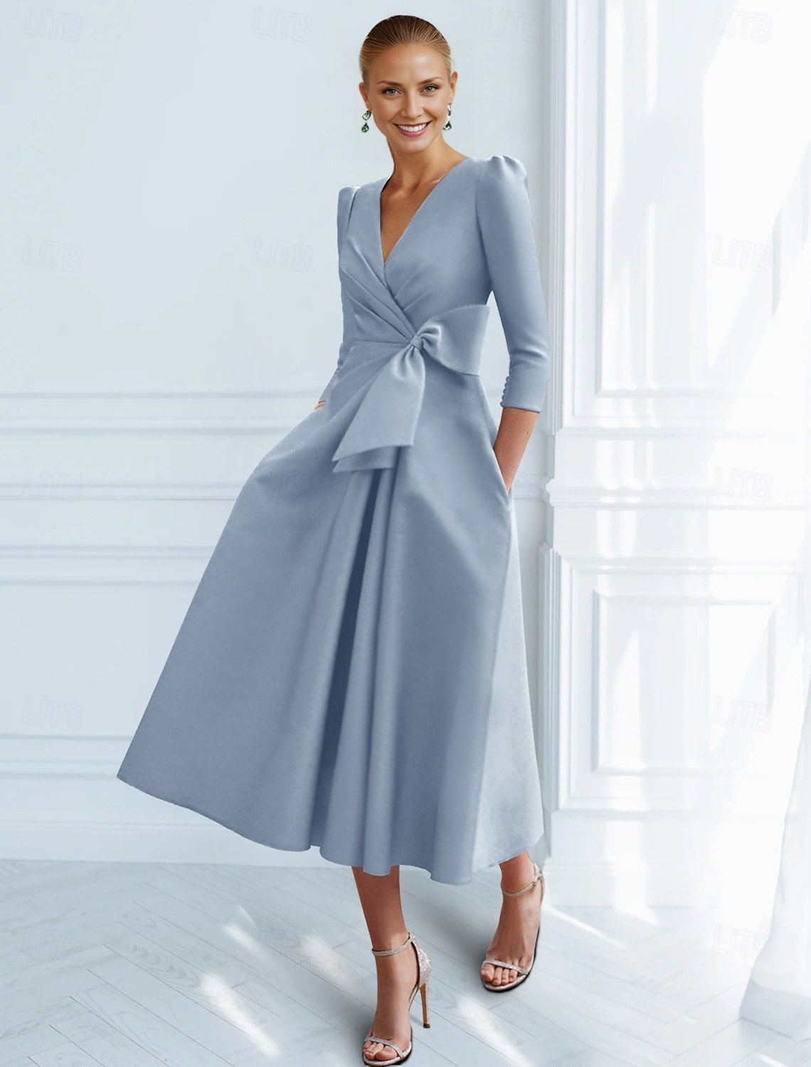 AABEI DRESS Wedding Guest Dress Elegant A-Line V Neck Ankle Length 3/4 Length Sleeve Fashion Mother of the Bride Dress