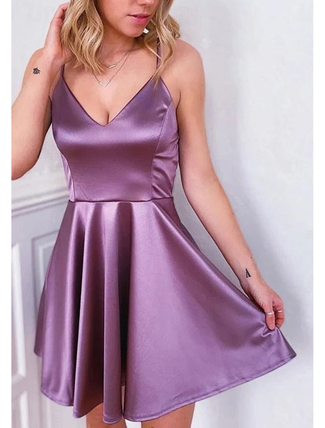AABEI DRESS New Homecoming Dress A-Line Graduation Sleeveless V Neck Spaghetti Strap Backless Simple Short Prom Dresses