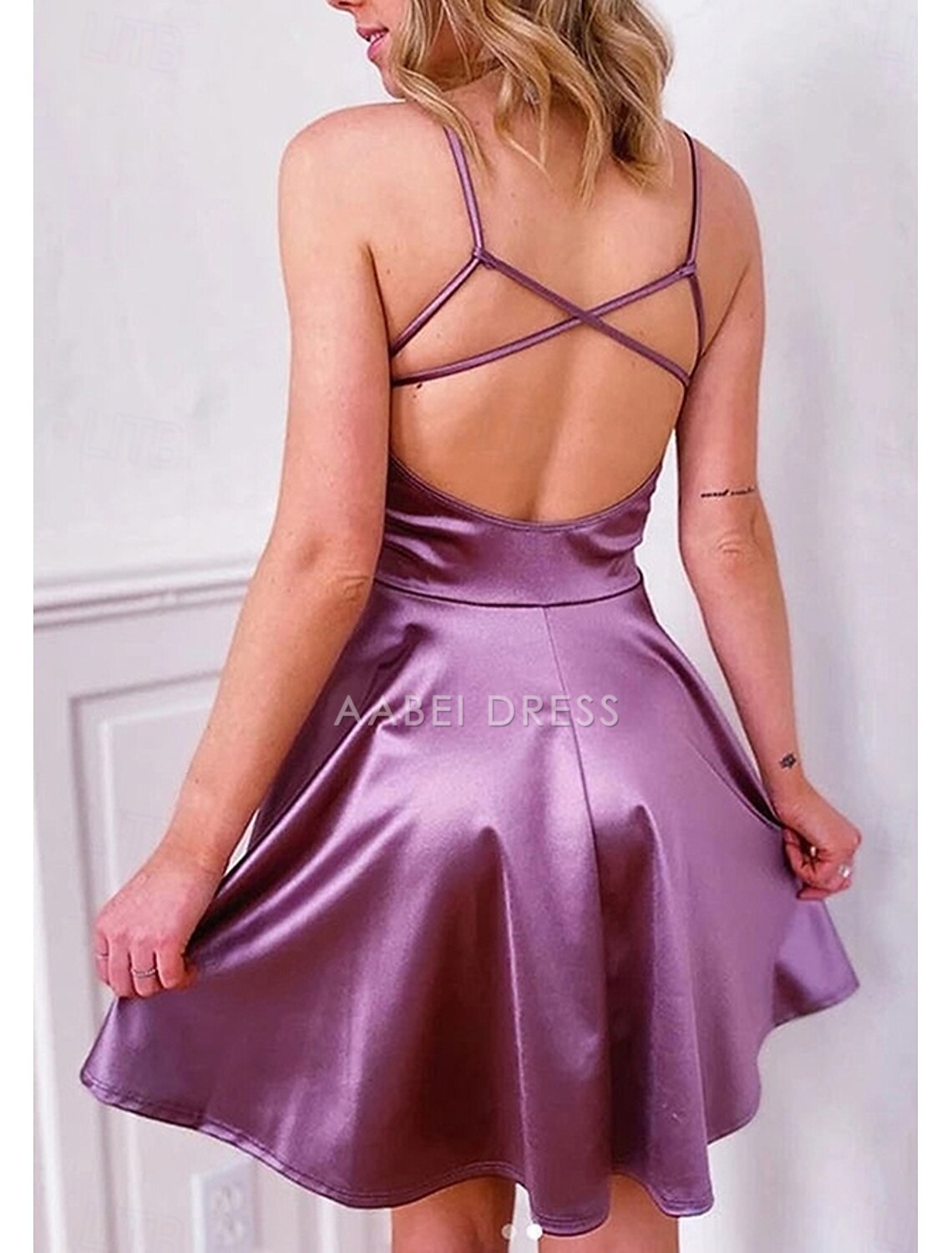 AABEI DRESS New Homecoming Dress A-Line Graduation Sleeveless V Neck Spaghetti Strap Backless Simple Short Prom Dresses