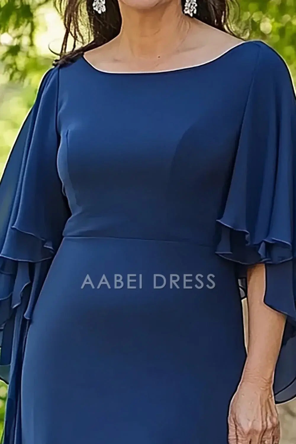 AABEI DRESS Mother Of The Bride Dress Elegant Mermaid Ruffle Flowy 3/4 Sleeves Chiffon Long Formal Wear Dresse
