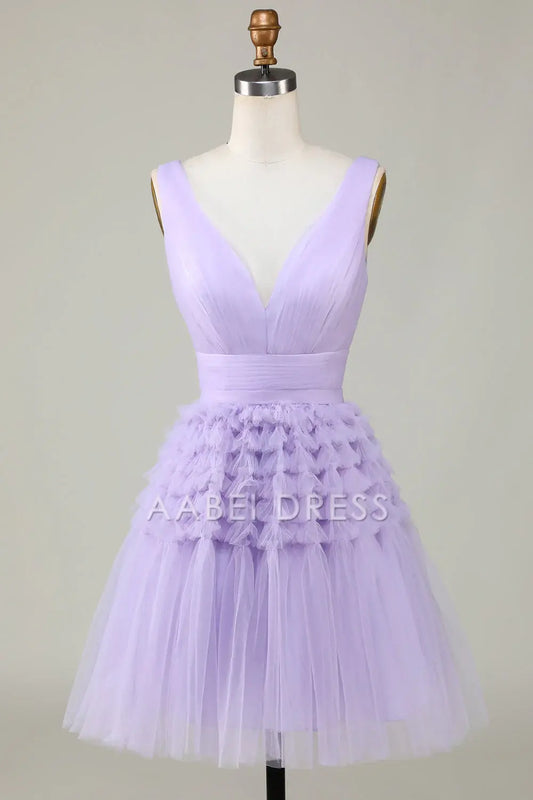 AABEI DRESS Hot Sale Prom Dress Tulle V-Neck Pleated Fashion Short Formal Dress