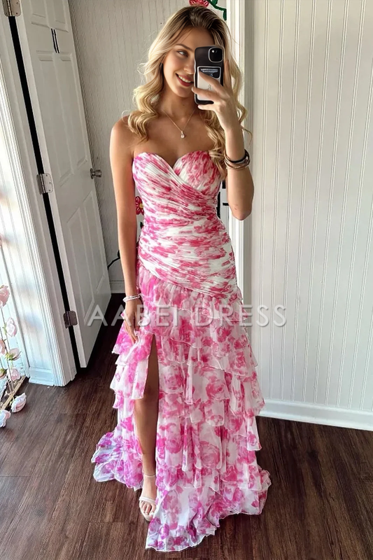AABEI DRESS Prom Dress Gorgeous Mermaid Sweetheart Retro Print Long With Ruffles Side Fork Elegant Formal Dress