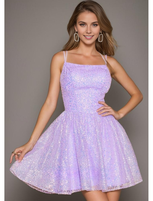 AABEI DRESS New Homecoming Dress Sparkle A-Line Corsets Dress Holiday Graduation Sleeveless Spaghetti Strap Sequined with Sequin Short Prom Dresse