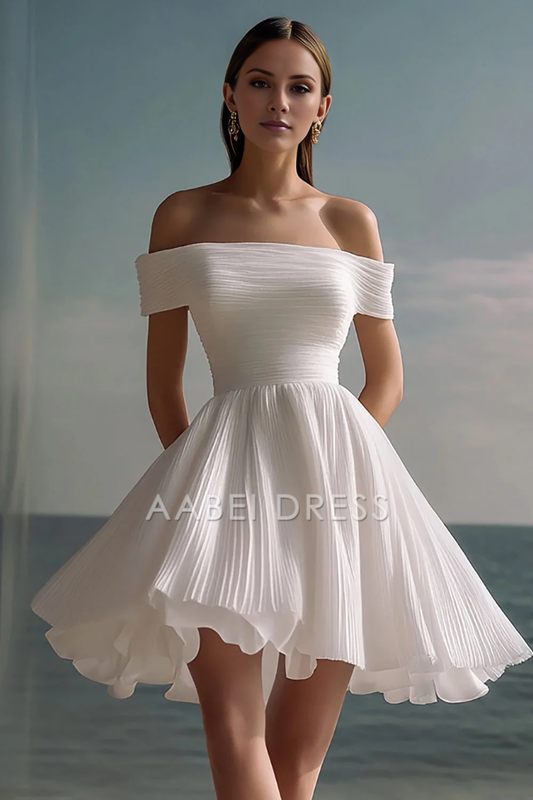 AABEI DRESS Hot Sale Homecoming Dress A Line Off The Shoulder Sleeveless Fashion Pleated Short Graduation Dress