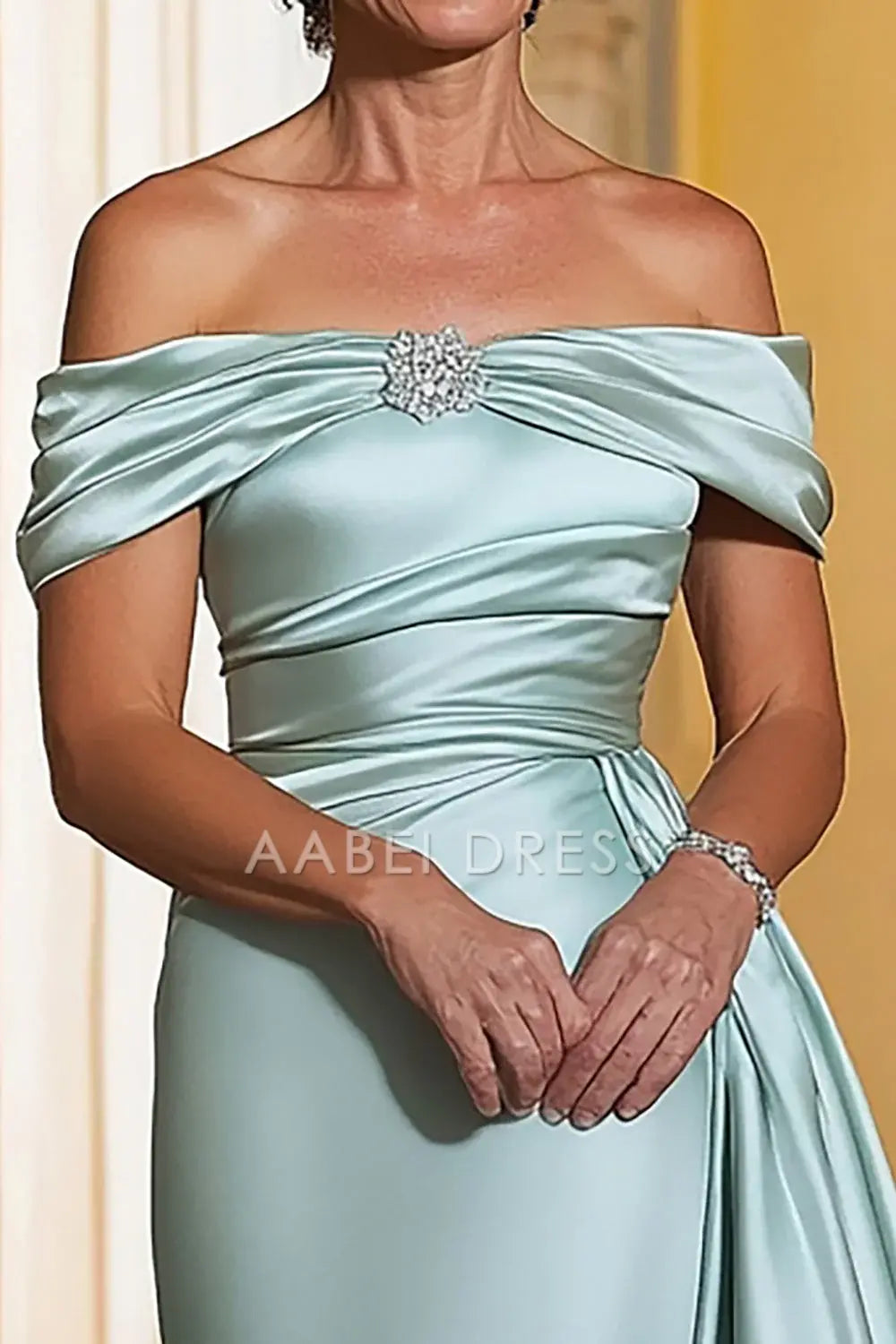 AABEI DRESS Mother Of The Bride Dress Satin Sheath Off The Shoulder Pleated Long Elegant Formal Wear Dresses