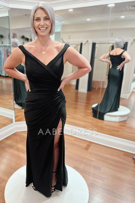 AABEI DRESS High Quality Mother of The Bride Dress V Neck Pleated Mermaid Side Fork Long Elegant Dresses Formal Dresses