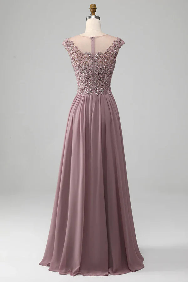 A-Line Lace arrangement Pleated long skirt Beaded Mother of the Bride Dresses