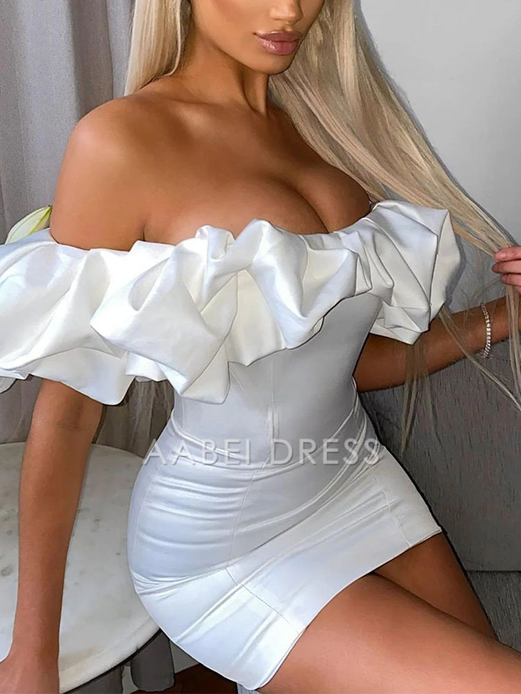 AABEI DRESS New Homecoming Dress sleeveless single shoulder dress slim fit bubble pleated elegant banquet party short hip mini skirt