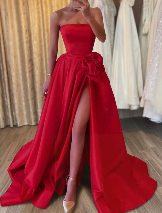 Gown Elegant Carnival Formal Floor Length Sleeveless Strapless Satin with Evening Dress