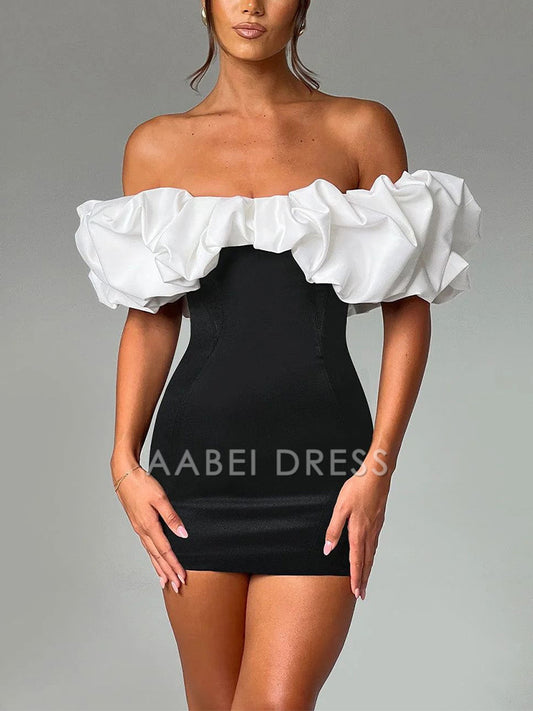 AABEI DRESS New Homecoming Dress sleeveless single shoulder dress slim fit bubble pleated elegant banquet party short hip mini skirt