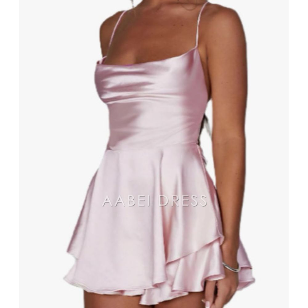 AABEI DRESS New Homecoming Dress Spaghetti Strap Sexy Backless Slimming Show Solid Color Slimming Short Party Dress