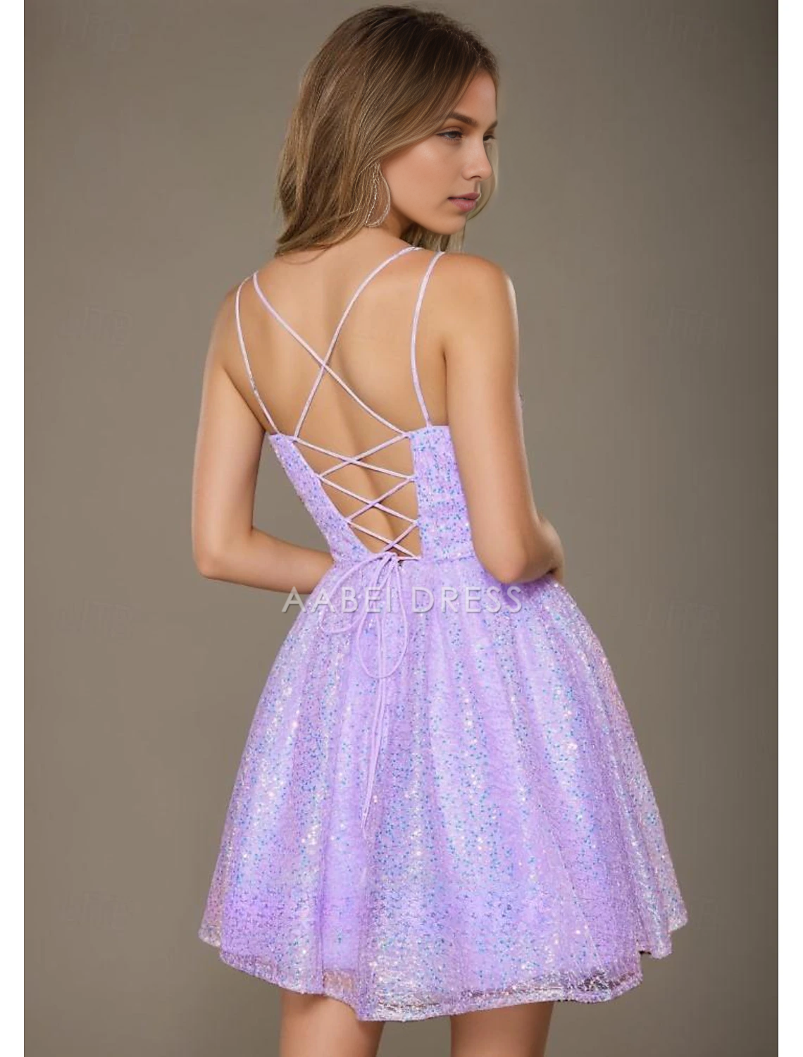 AABEI DRESS New Homecoming Dress Sparkle A-Line Corsets Dress Holiday Graduation Sleeveless Spaghetti Strap Sequined with Sequin Short Prom Dresse