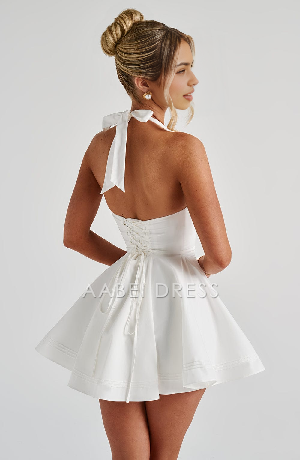 AABEI DRESS Hot Sale Homecoming Dress Cute A Line Halter straps Plunge neckline Backless Mini Dress Retro Short Prom Dresse