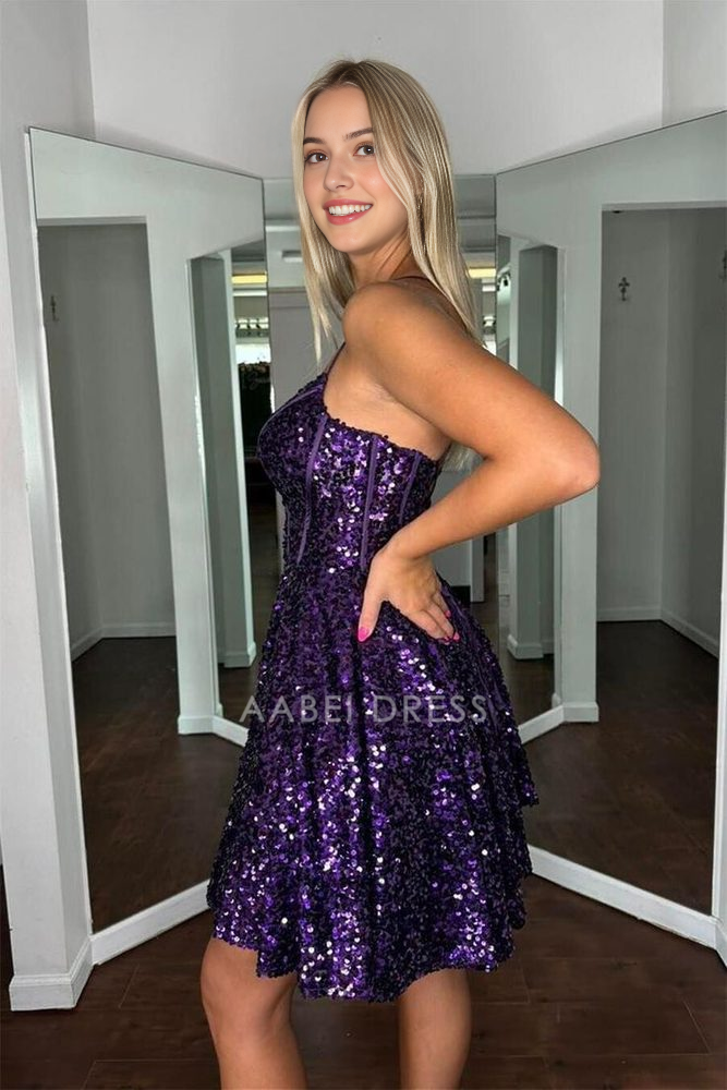 AABEI DRESS New Homecoming Dress Charming Sequin A-line V Neck Spaghetti Strap Backless Sparkle Short Prom Dresse