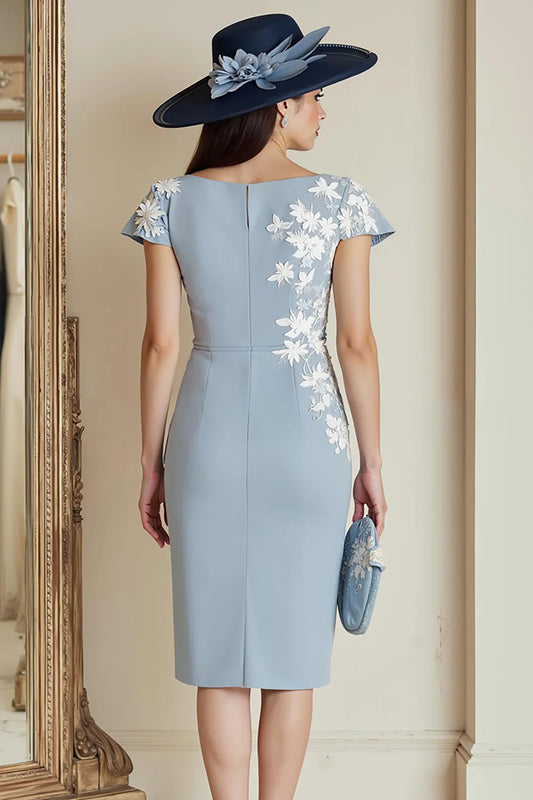 Dusty Blue Elegant Bodycon Boat Collar Cap Sleeve Applique Retro Long Wedding Guest Dress For Women New Style Mother of the Bride Dress