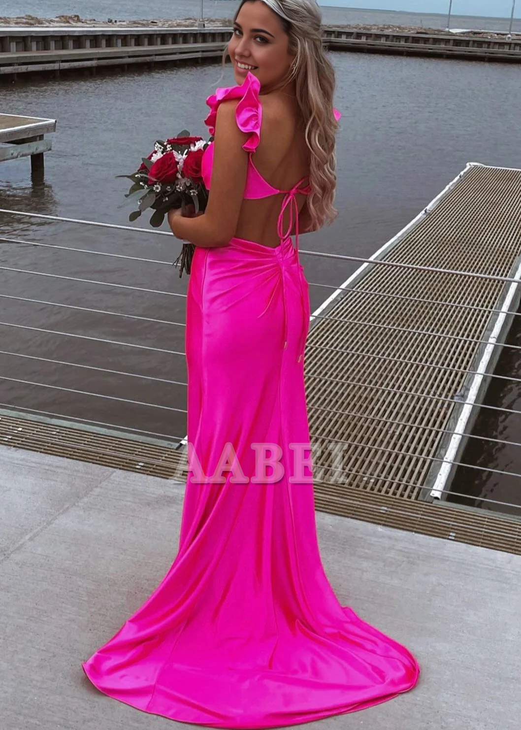 Evening Dress Flutter Sleeve Cutout Mermaid Fitted Gown Lace up Backless Exquisite Sexy Charming Formal Women's Dresses
