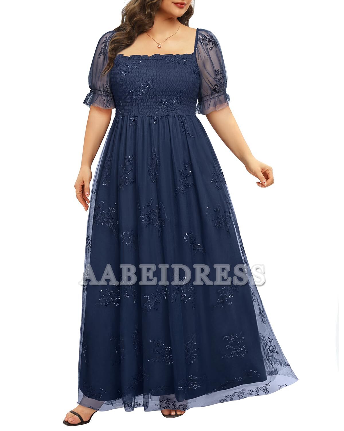 Prom Dress Plus Size Sequin Tulle Bridesmaid Square Neck Long Dress Romantic Wedding Guest Dresses Formal Wear Dresses