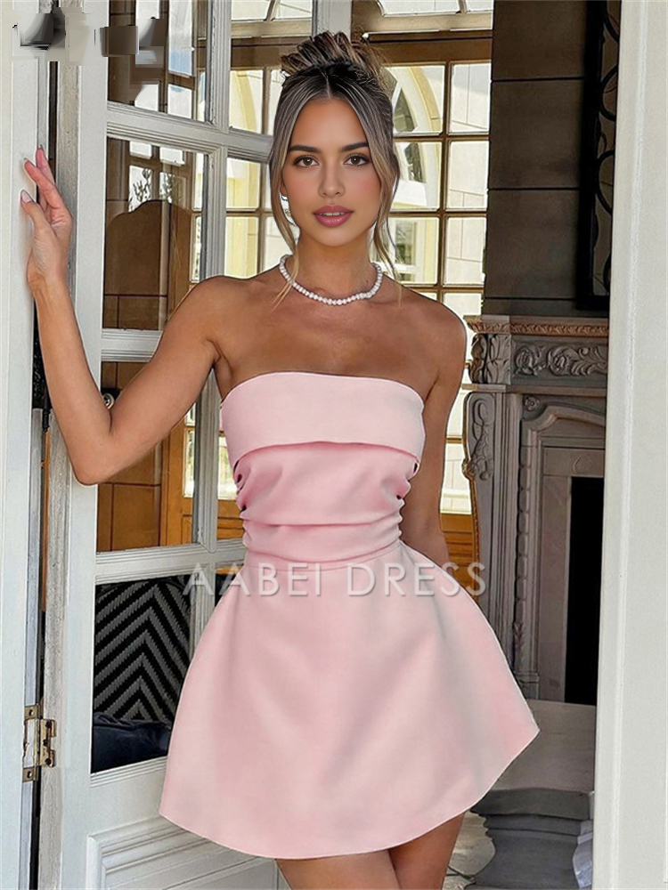 AABEI DRESS New Homecoming Dress Summer Formal Sleeveless Strapless Elegant Party Mini Dress Backless EveningShort Prom Dress
