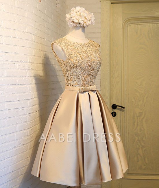 AABEI DRESS New Homecoming Dress Elegant A Line V Neck Sleeveless Satin Graduation Dress Lace Appliques Cute Short Prom Dress
