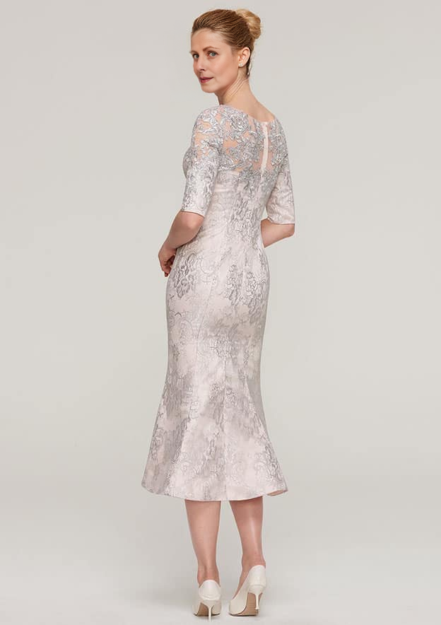 Vintage Fashion Wedding Guest Dresses Mermaid Bateau Half Sleeve Lace With Appliqued Tea-Length Bargain Mother of the Bride Dress