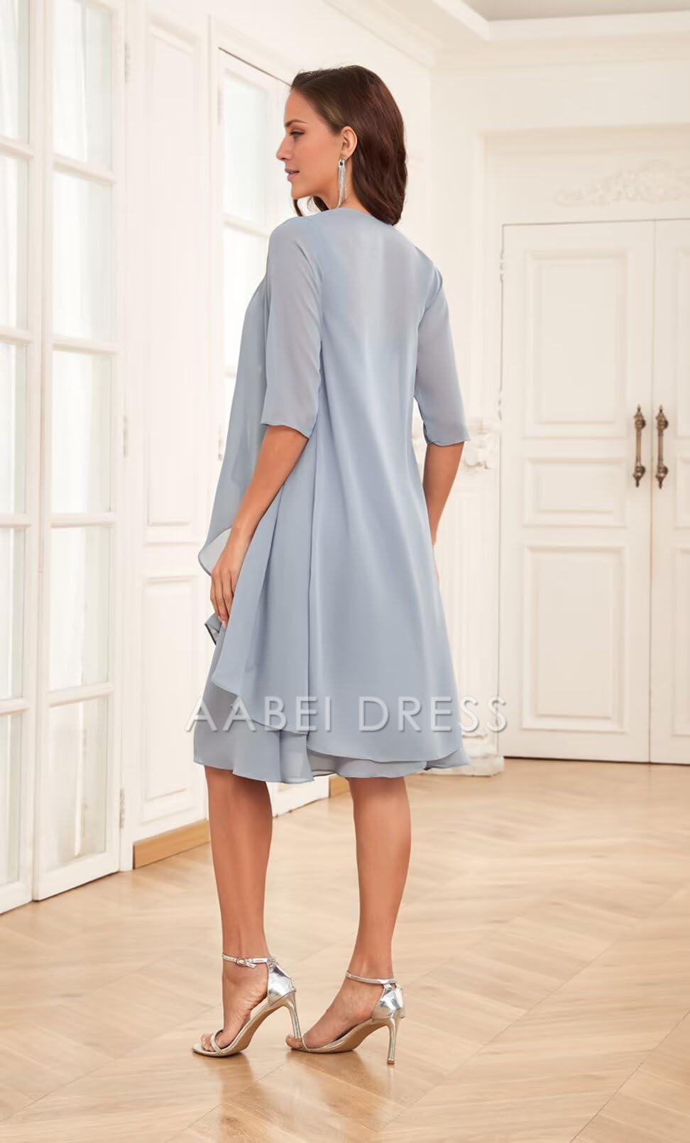 AABEI DRESS High Quality Mother of The Bride Dress 2 Pieces Half Sleeve Chiffon Pleated Elegant Charming Formal Dresses