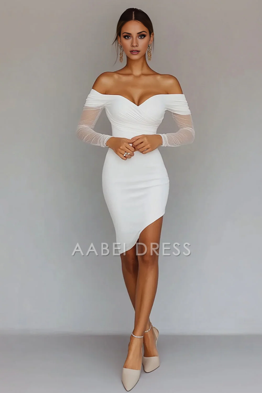 AABEI DRESS Hot Sale Homecoming Dress Bodycon Sheath Off the Shoulder Long Sleeves Elegant Short Graduation Dress