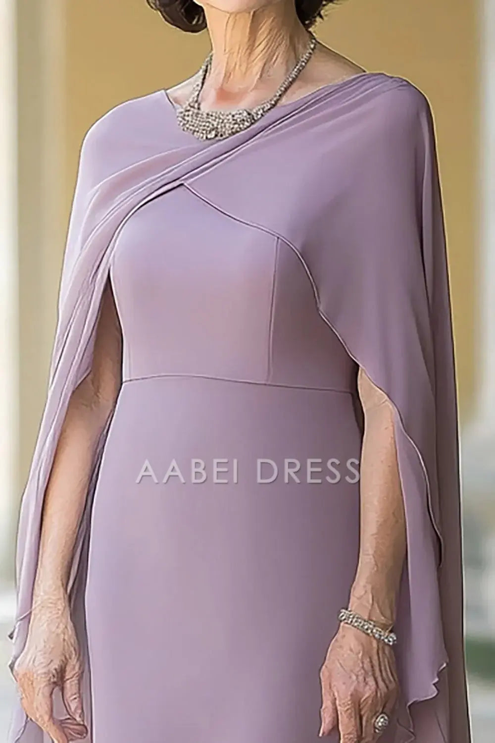 AABEI DRESS Mother Of The Bride Dress Sheath Chiffon Cape Sleeves Long Elegant Formal Wear Dresses