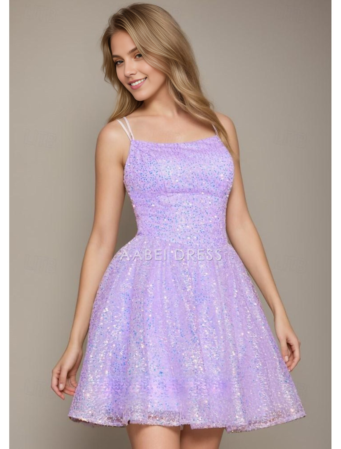 AABEI DRESS New Homecoming Dress Sparkle A-Line Corsets Dress Holiday Graduation Sleeveless Spaghetti Strap Sequined with Sequin Short Prom Dresse
