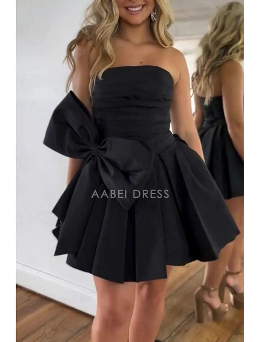 AABEI DRESS New Homecoming Dress Exquisite A-Line Holiday Graduation Sleeveless Strapless with Bow(s) Pleats Short Prom Dresses