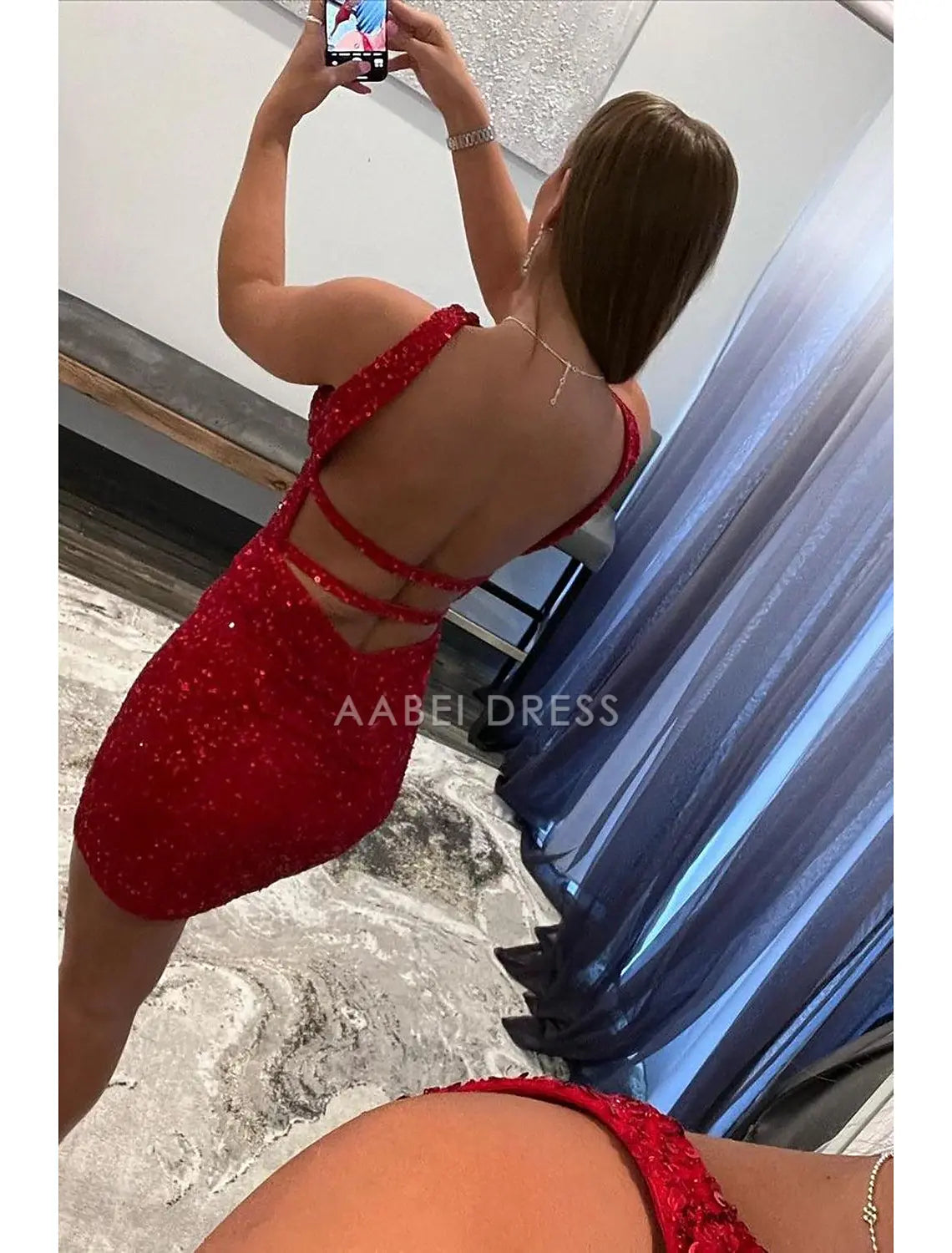 AABEI DRESS New Homecoming Dress Sheath Sequin Party Dress Holiday Graduation Sleeveless Halter Neck Sparkle Short Prom Dresses