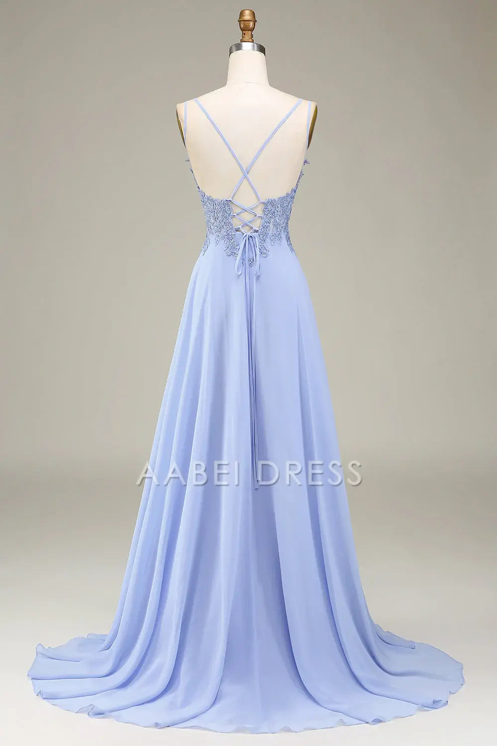 AABEI DRESS Hot Sale Prom Dress A-Line Spaghetti Strap Backless Side Fork With Appliques Long Formal Dress