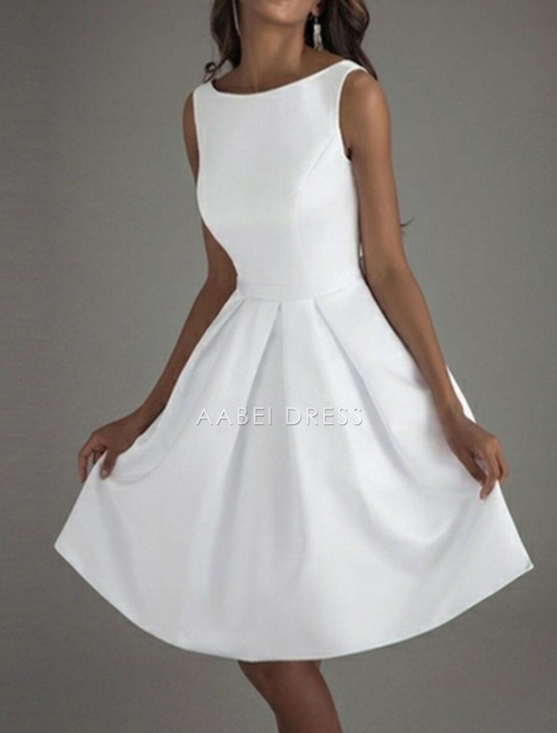 AABEI DRESS New Homecoming Dress A-Line Cocktail Dresses Minimalist Dress Wedding Guest Knee Length Sleeveless Boat Neck Satin V Back with Sleek Bow(s) Pure Color Simple Prom Dresse