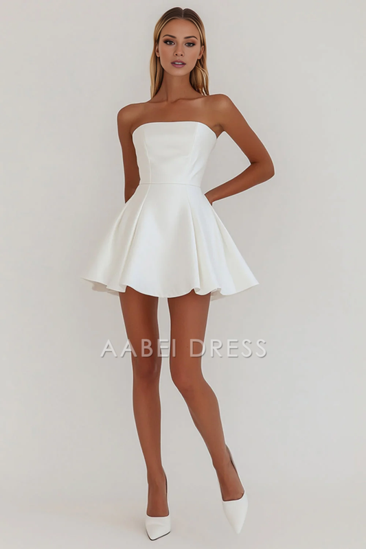 AABEI DRESS Hot Sale Homecoming Dress Simple A-Line Strapless Short Graduation Dress