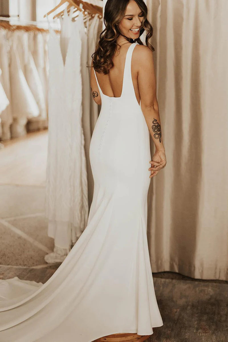 Elegant Square Neck Backless Mermaid Cultivate oneself Long Wedding Dress