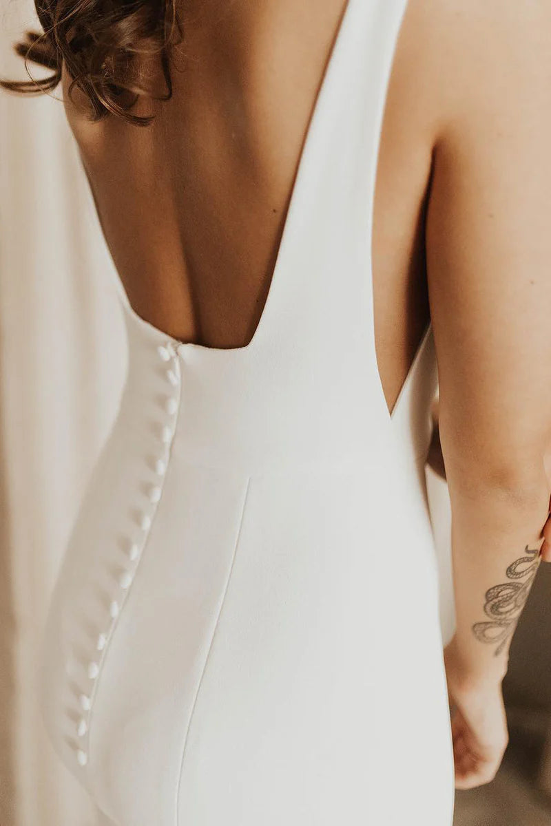 Elegant Square Neck Backless Mermaid Cultivate oneself Long Wedding Dress