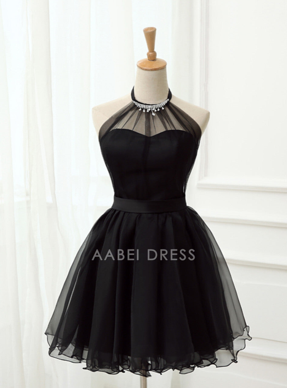 AABEI DRESS New Homecoming Dress Elegant A-line Halter Beading Sleeveless Lace Up Back Ruched Cute Short Prom Dresse