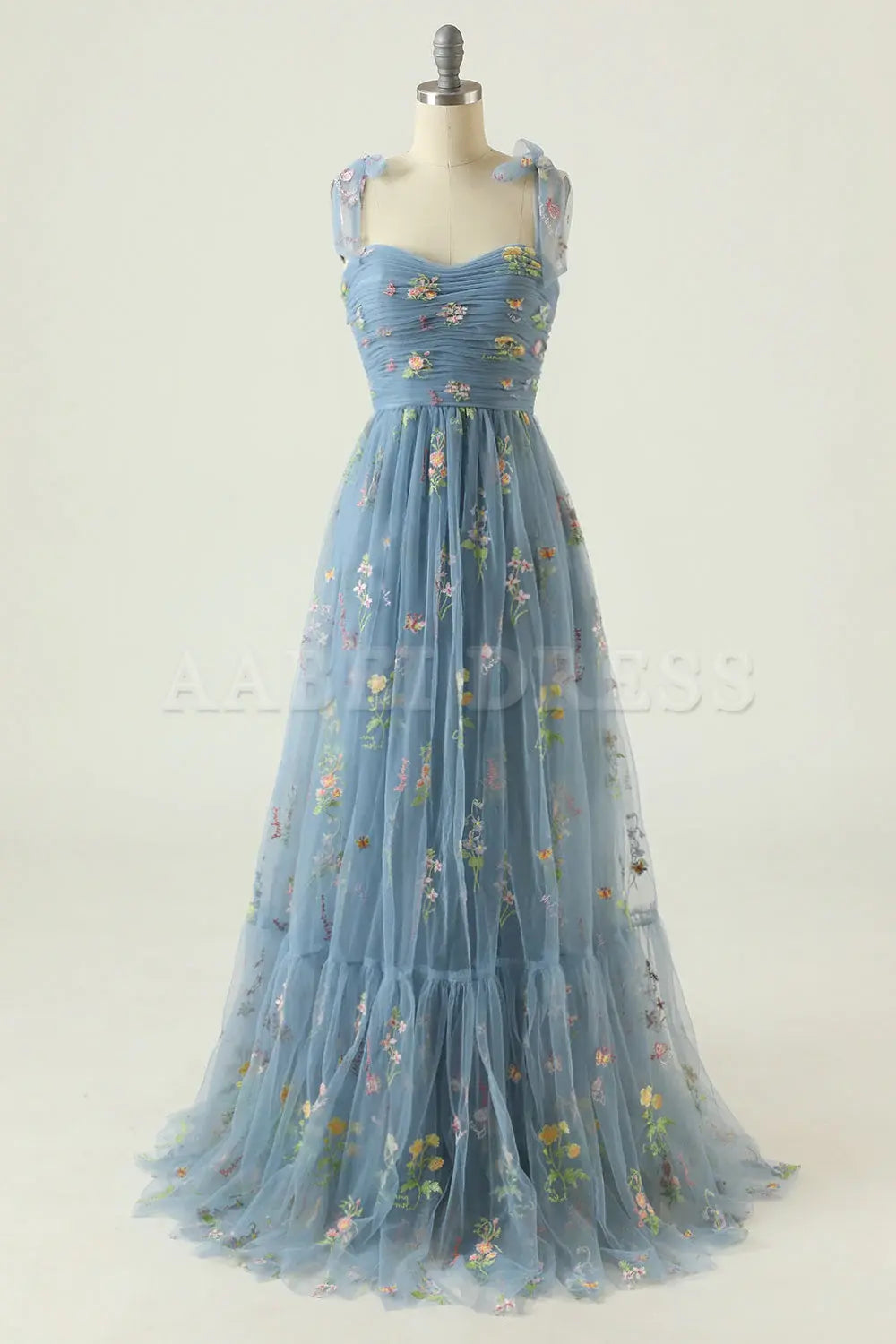 Prom Dress Tulle A Line Spaghetti Straps Floral Long Embroidery Lace High Quality Formal Wear Dresses