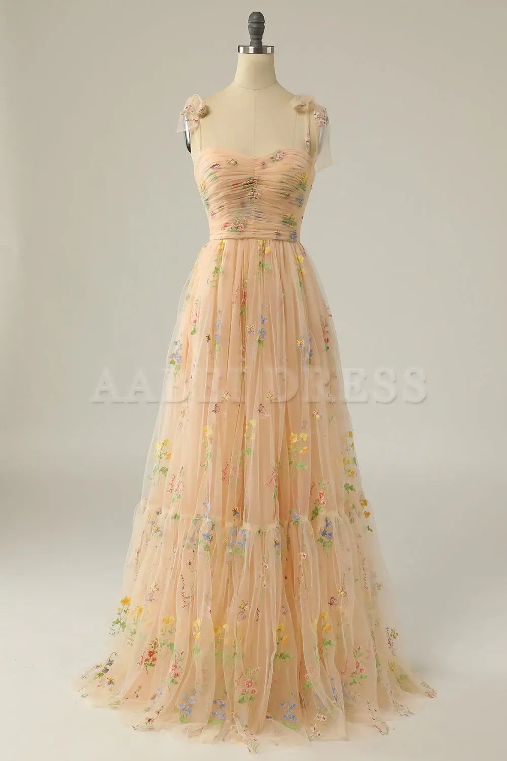 Prom Dress Tulle A Line Spaghetti Straps Floral Long Embroidery Lace High Quality Formal Wear Dresses