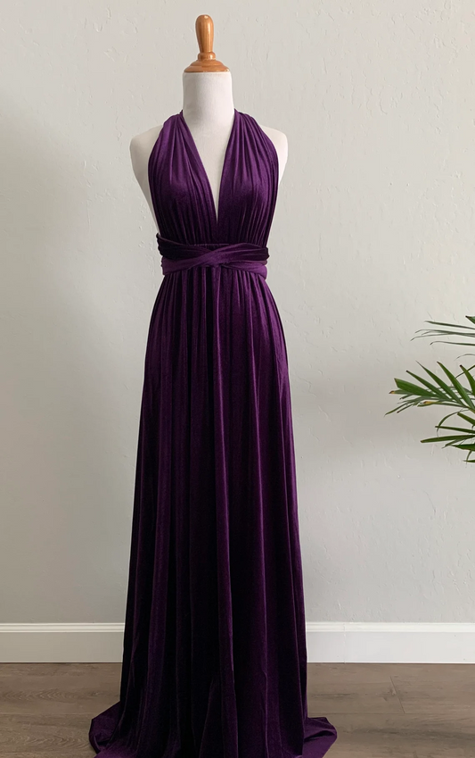 Wedding party dress autumn winter velvet long dress wrap dress wrinkle fantastic elegant velvet bridesmaid dress