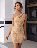AABEI DRESS New Homecoming Dress Charming A-Line Sequin Elegant Holiday Sleeveless Single Shoulder Sparkle Short Prom Dresse