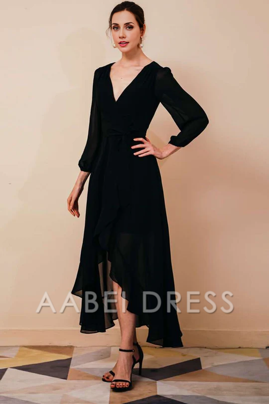 AABEI DRESS High Quality Mother of The Bride Dress Simple Elegant Chiffon V-neck Long Sleeve Dress Formal Dresses