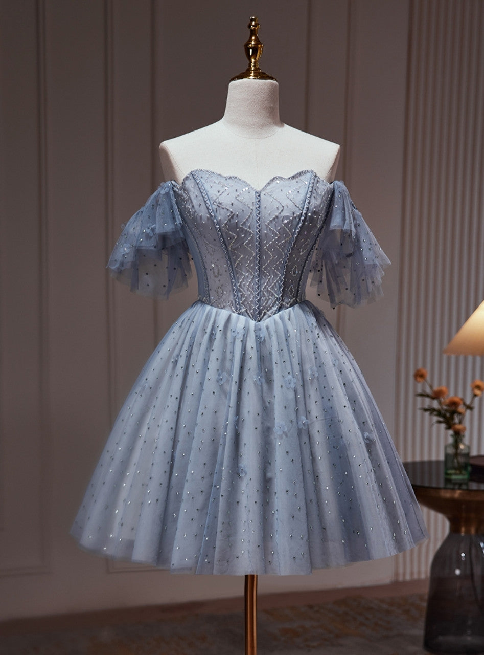 AABEI DRESS New Homecoming Dress Sparkle A-Line Sleeveless Tulle Beadwork Flower Short Prom Dresse