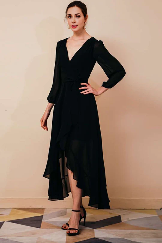 AABEI DRESS High Quality Mother of The Bride Dress Simple Elegant Chiffon V-neck Long Sleeve Dress Formal Dresses