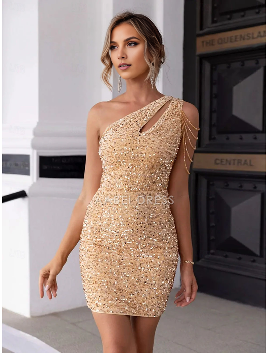 AABEI DRESS New Homecoming Dress Charming A-Line Sequin Elegant Holiday Sleeveless Single Shoulder Sparkle Short Prom Dresse