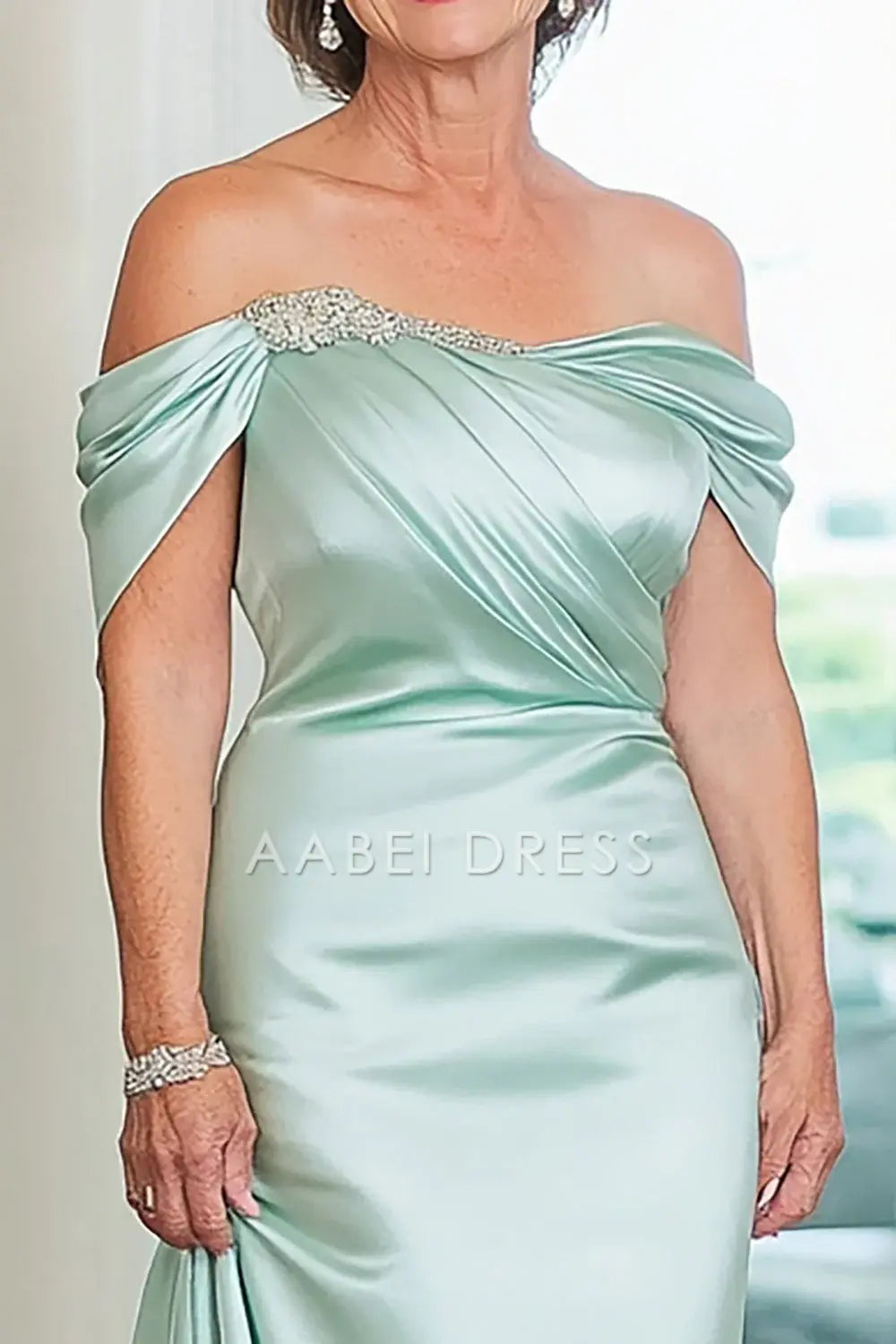 AABEI DRESS Mother Of The Bride Dress Sheath Satin Off The Shoulder Long Fashion Formal Wear Dresses