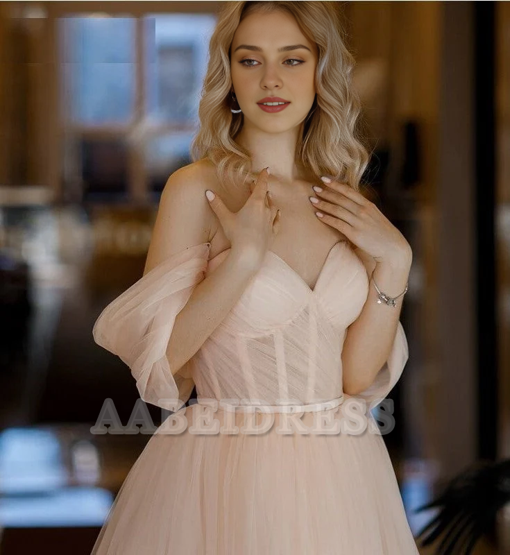 Evening Dress A Line Sweetheart Off Shoulder Tulle Tea Length Backless Tea-Length Elegant Formal Women's Dresses